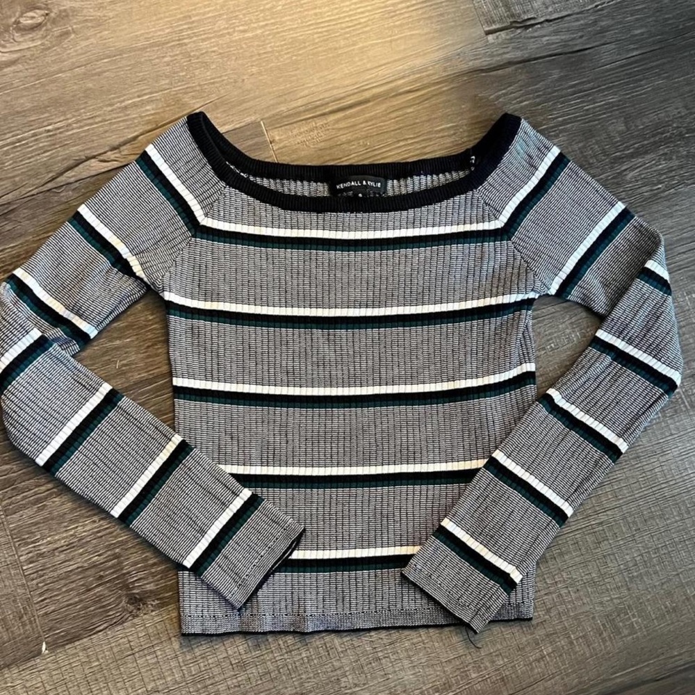 Kendall and Kylie Striped Off-Shoulder top